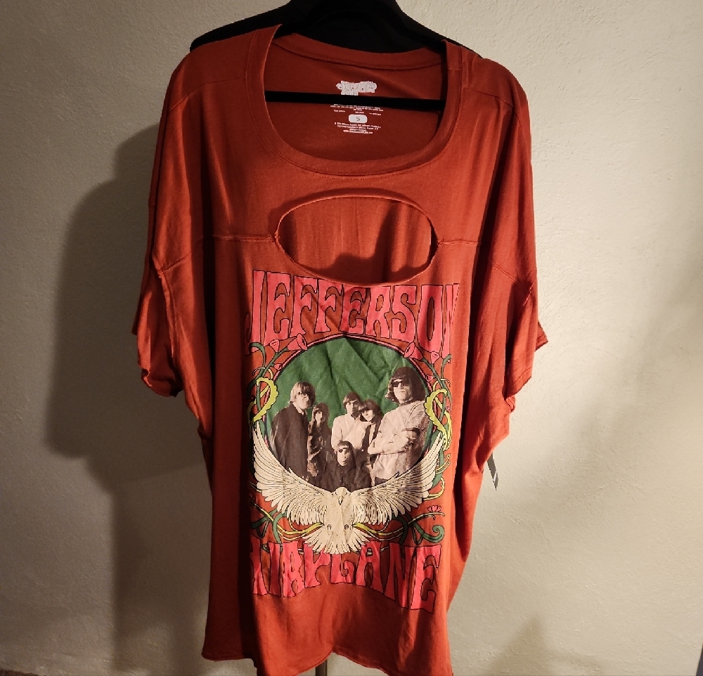 Torrid Jefferson Airplane Cutout Neck Band Tee - Rust Orange Graphic Tee - Picture 4 of 6